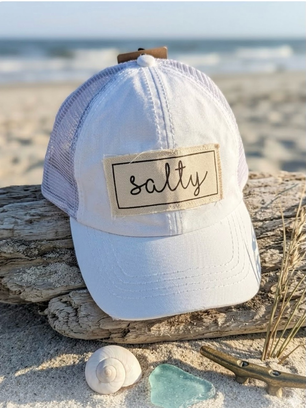 White "Salty" Trucker Hat - Casual Beach Cap
